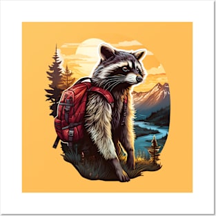Raccoon Mountain lover with backpack traveler Posters and Art